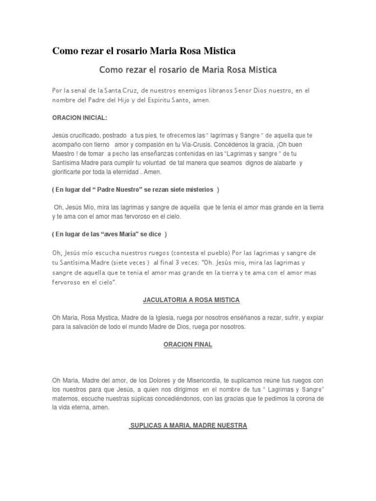 Como Rezar El Rosario Maria Rosa Mistica | PDF | María, madre de Jesús ...