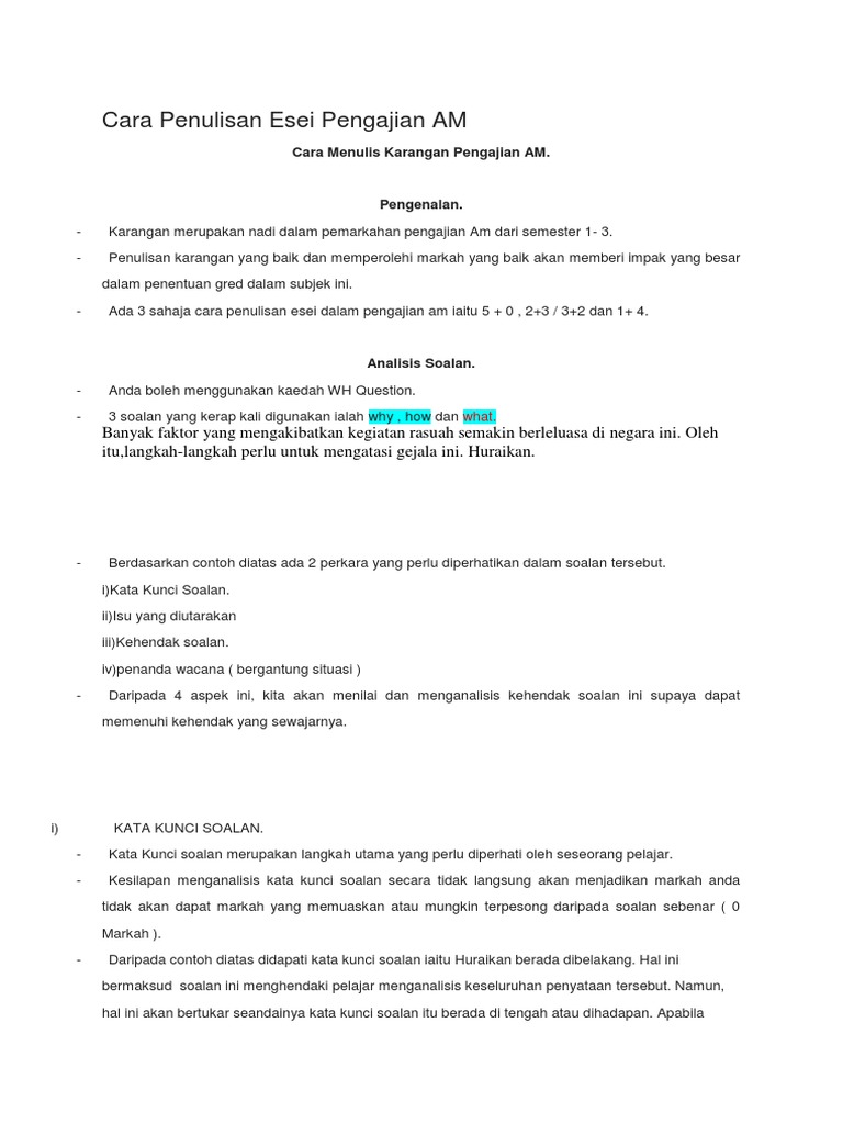 Cara Penulisan Esei Pengajian A1 Pdf