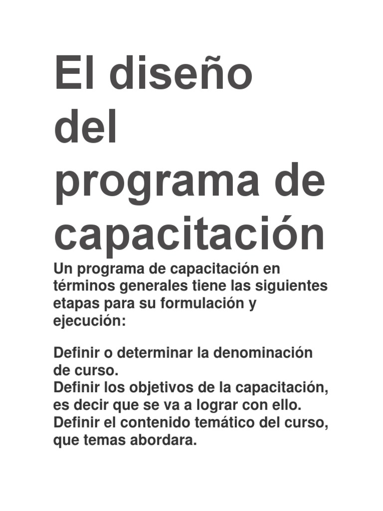 Diseño de un Programa de Capacitación | PDF | Calidad (comercial ...
