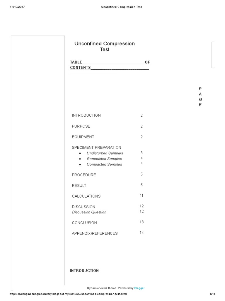 Unconfined Compression Test Overview | PDF | Strength Of Materials ...