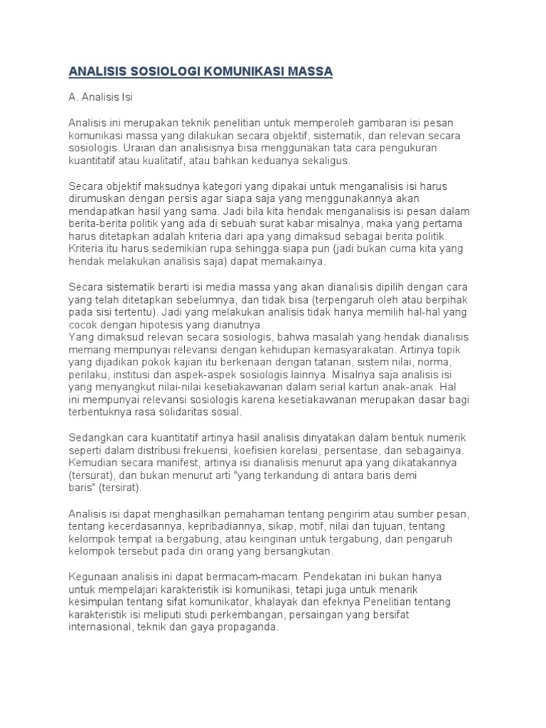 Analisis Sosiologi Komunikasi Massa