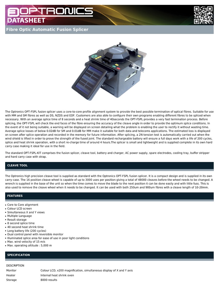 Fibre Optic Automatic Fusion Splicer | PDF | Optical Fiber | Electronics