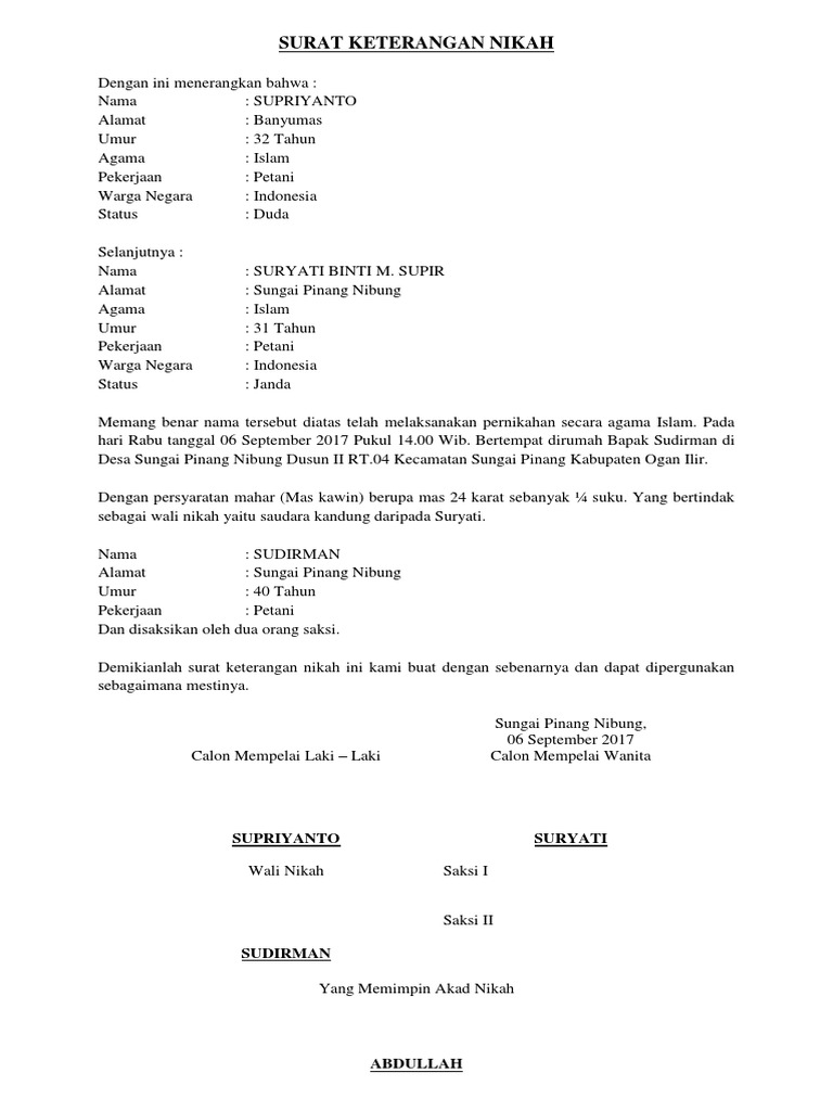 Surat Pernyataan Catin » Daily Blog Networks