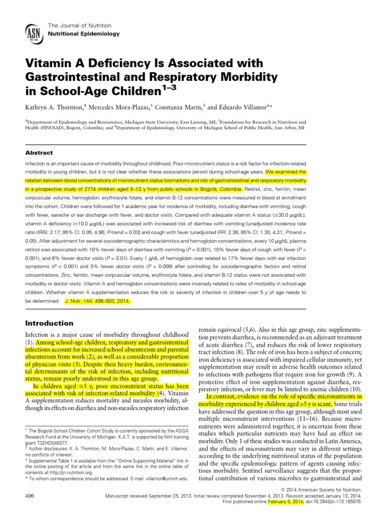 Vitamin A Deficiency and Child Morbidity | PDF | Vitamin A | Infection