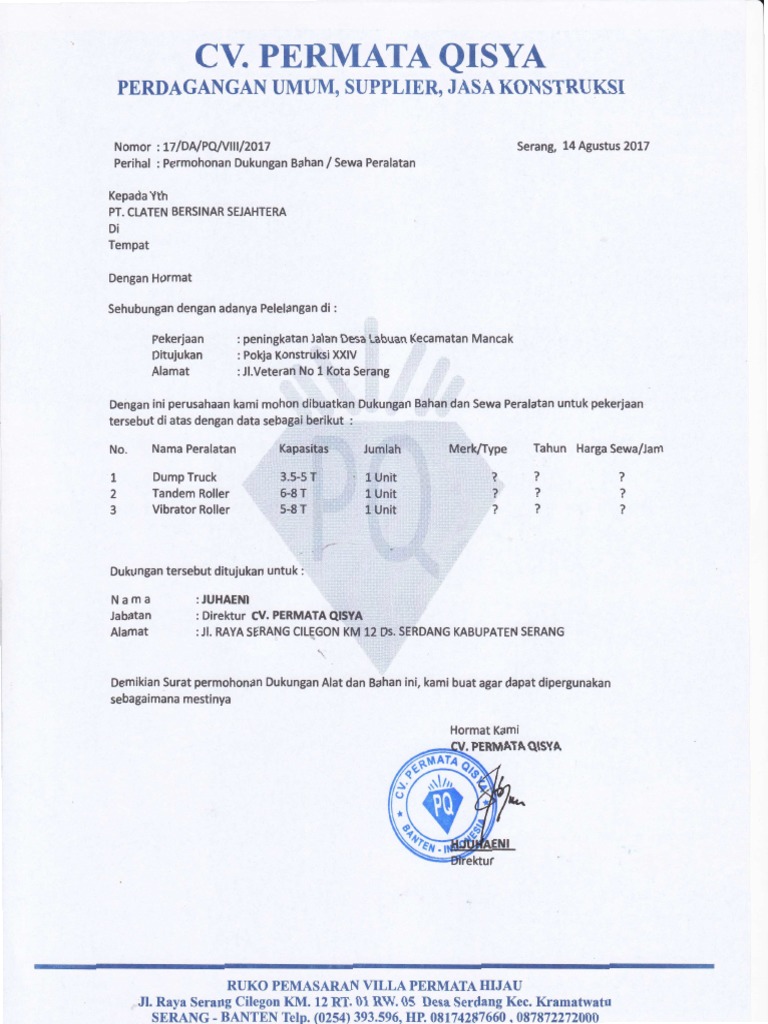 Contoh Surat Dukungan Supplier Contoh Contoh Surat Terbaru