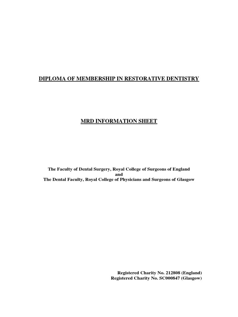 Diploma of Membership in Restorative Dentistry PDF Dental Degree