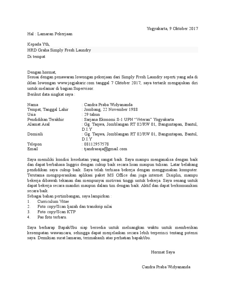 Download 72+ Contoh Surat Surat Lamaran Kerja Laundry Gratis