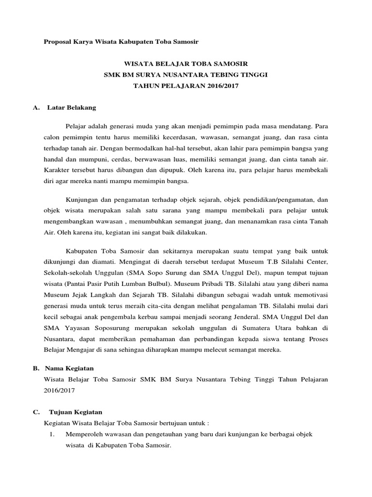 Proposal Study Tour Surnus