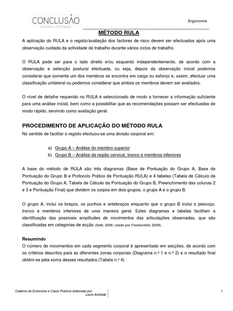 Método Rula | PDF | Fatores humanos e Ergonomia | Força