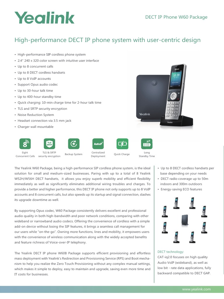Yealink W60 VoIP HighPerformance IP DECT Phone Datasheet Voice Over
