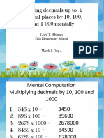 Dividing Decimals Up To 2 Decimal Places by 10, 100, and 1 000 Mentally