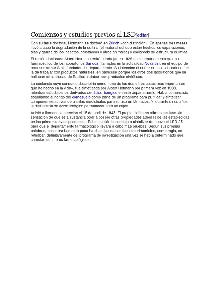 Comienzos y Estudios Previos Al LSD | PDF