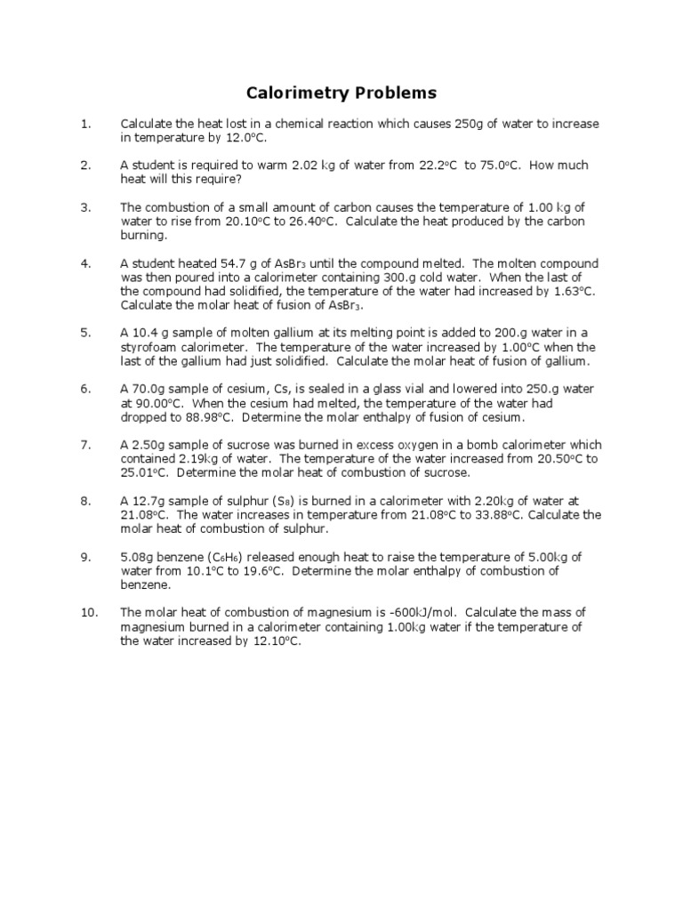 3 Calorimetry Problems PDF