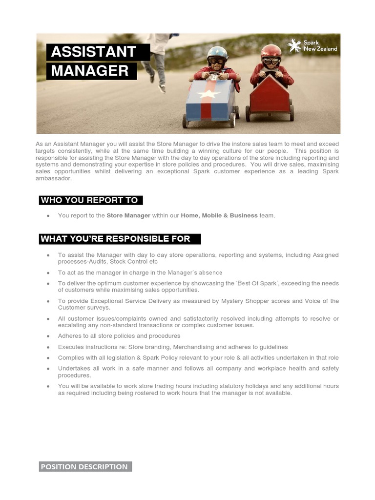 Assistant Manager Job Description | PDF | Business | Business (General)