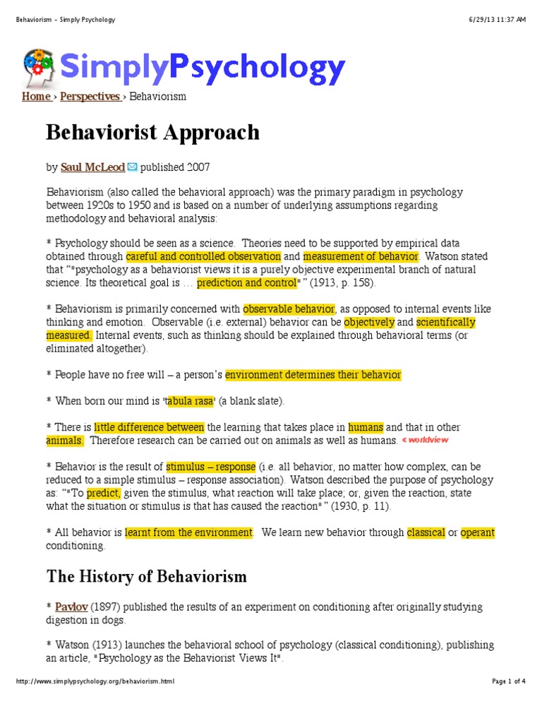 Behaviorism - Simply Psychology PDF | PDF | Behaviorism | Classical ...