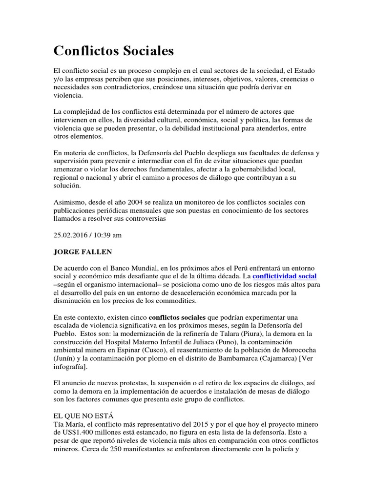 Conflictos Sociales en el Perú | PDF | Conflicto (proceso) | Conflicto ...