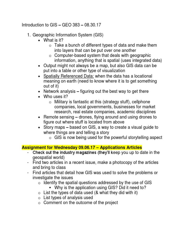 Class Notes Introduction To GIS PDF Arc Gis Geographic