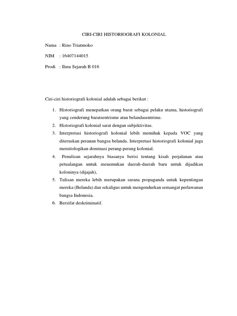 Ciri historiografi kolonial pdf