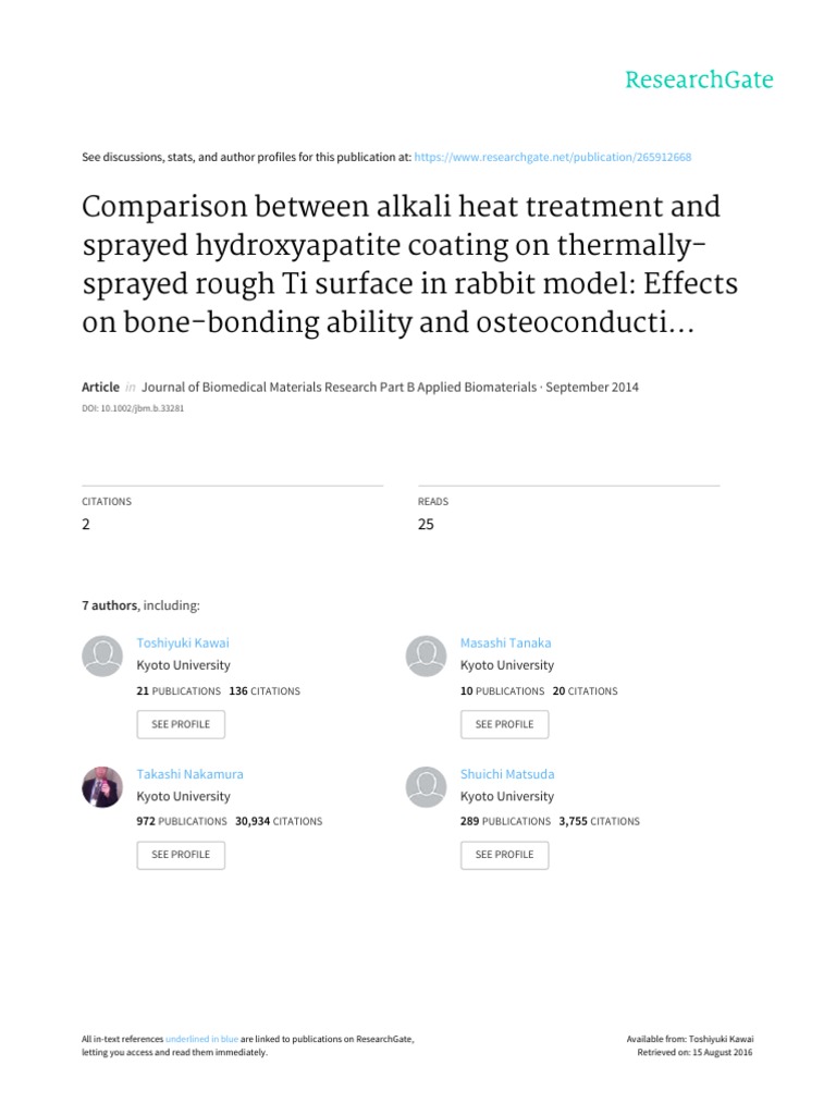 Comparison Between Alkali Heat Treatment and Sprayed Hydroxyapatite ...