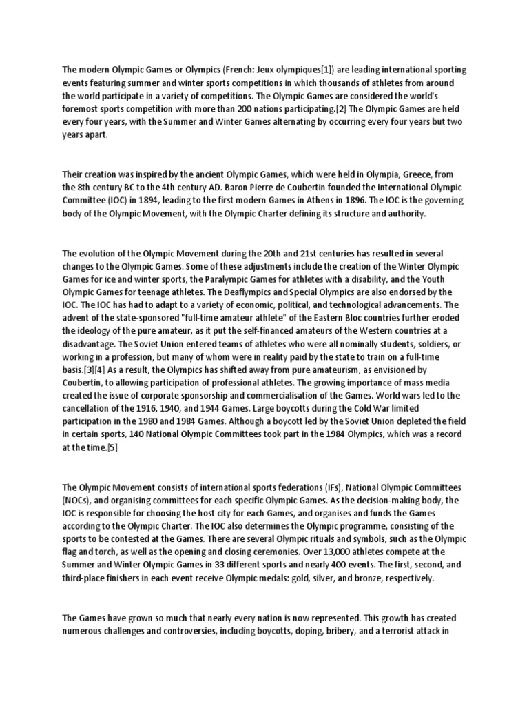 Overview of the Modern Olympic Games | PDF | Olympic Games ...