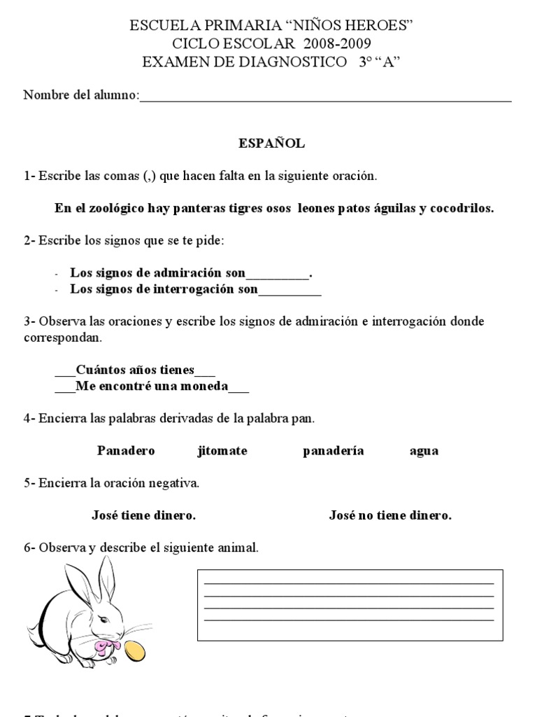 EXAMEN DIAGNÓSTICO 3º