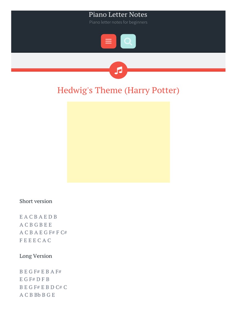 Hedwig S Theme Harry Potter Piano Letter Notes Pdf