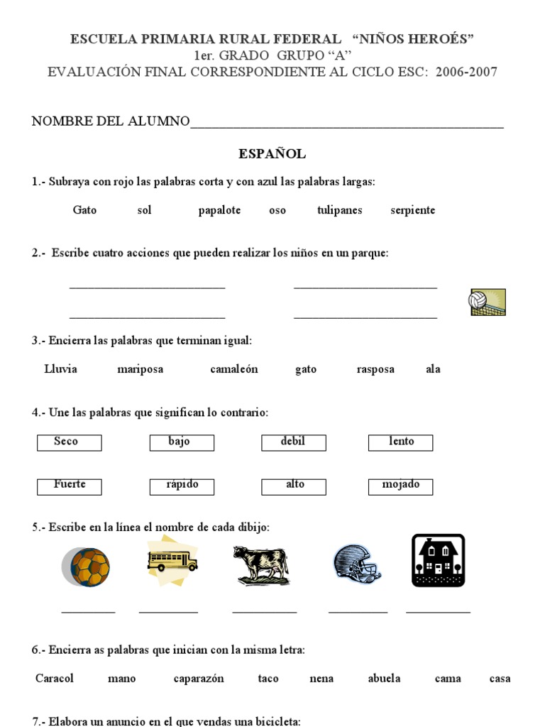 Examen Final Primer Grado