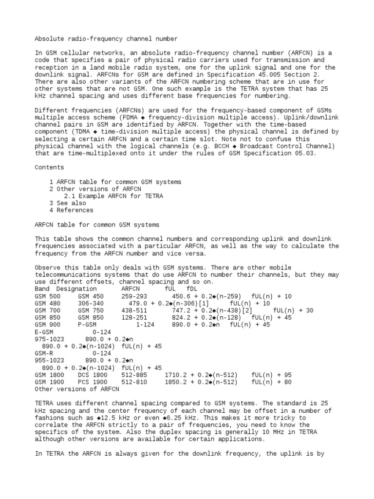 GSM ARFCN Guide for Telecom Engineers | PDF | Telecommunications Standards  | Telecommunications Engineering