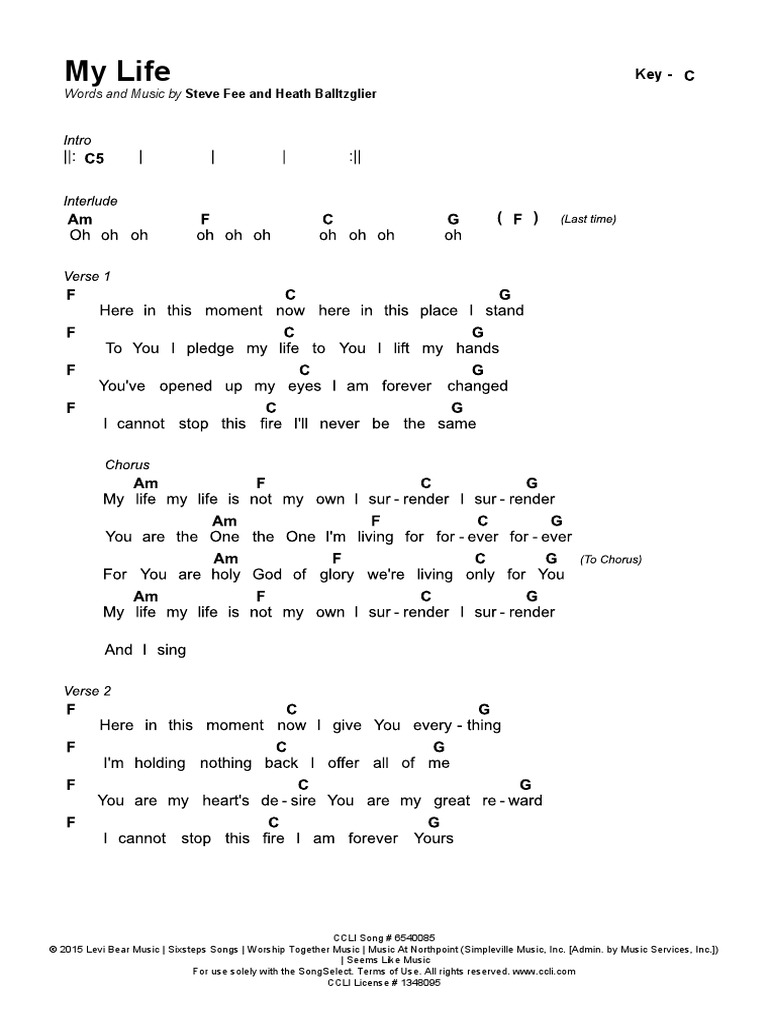 My Life: Words and Music by Steve Fee and Heath Balltzglier | PDF