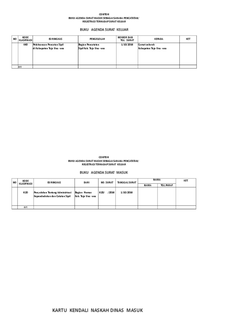 Contoh Buku Daftar Surat Keluar Masuk