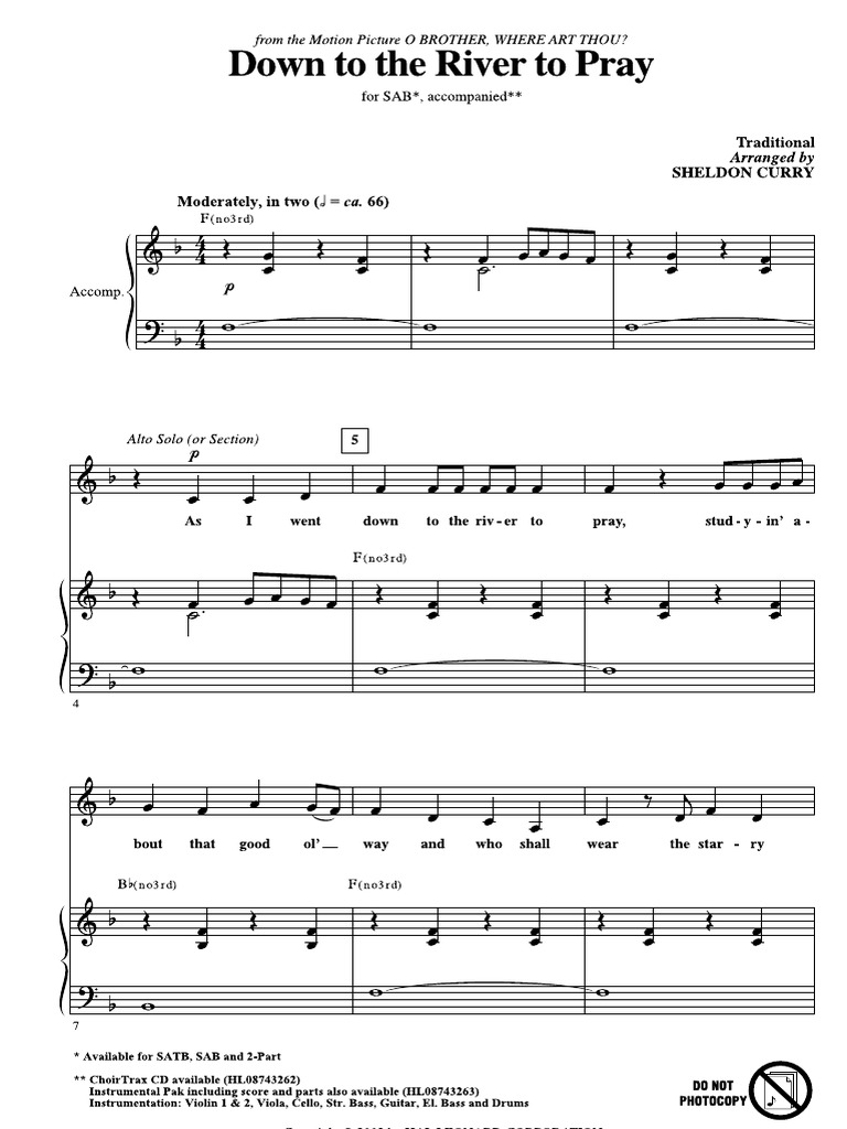 Down To The River To Pray Recortado, Arr. Sheldon Curry, SAB | PDF