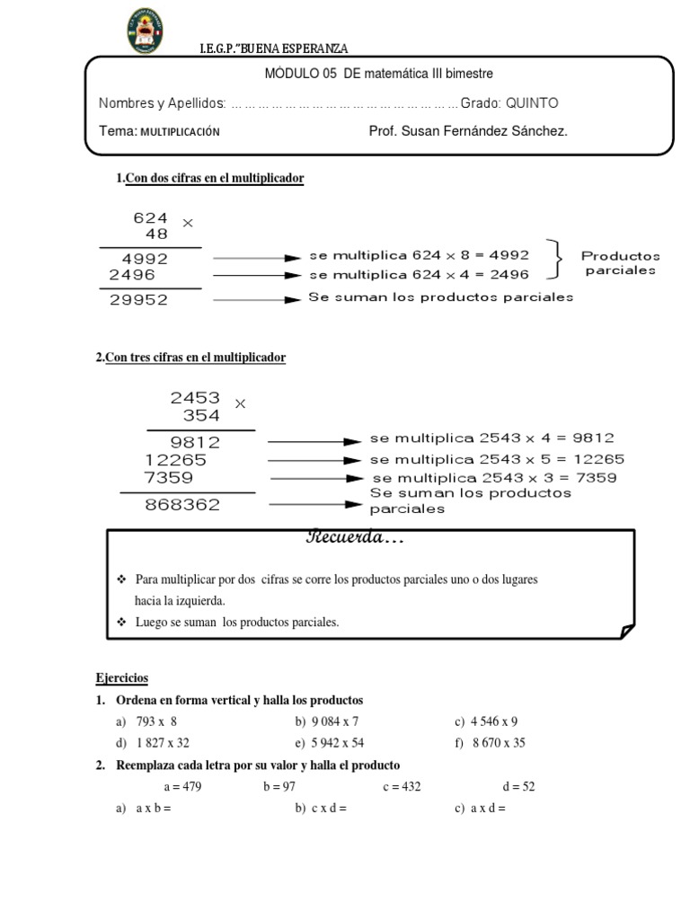 Modulos de Multiplicación | Descargar gratis PDF | Multiplicación ...