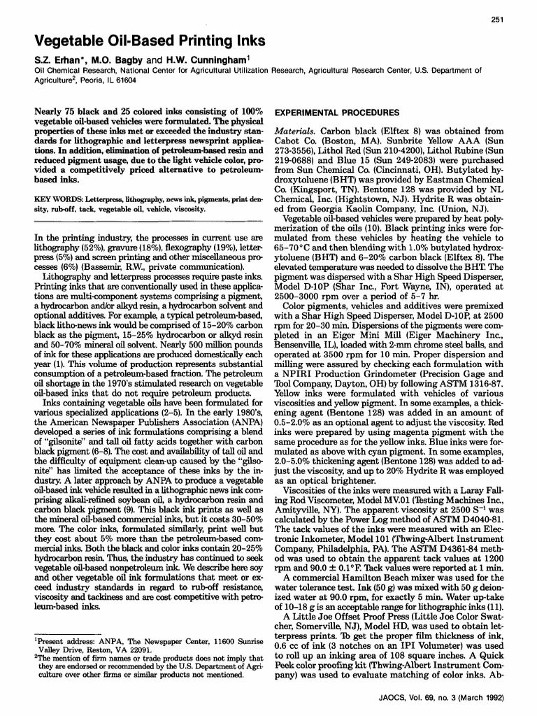 Vegetable Oil-Based Printing Inks | PDF | Ink | Lithography