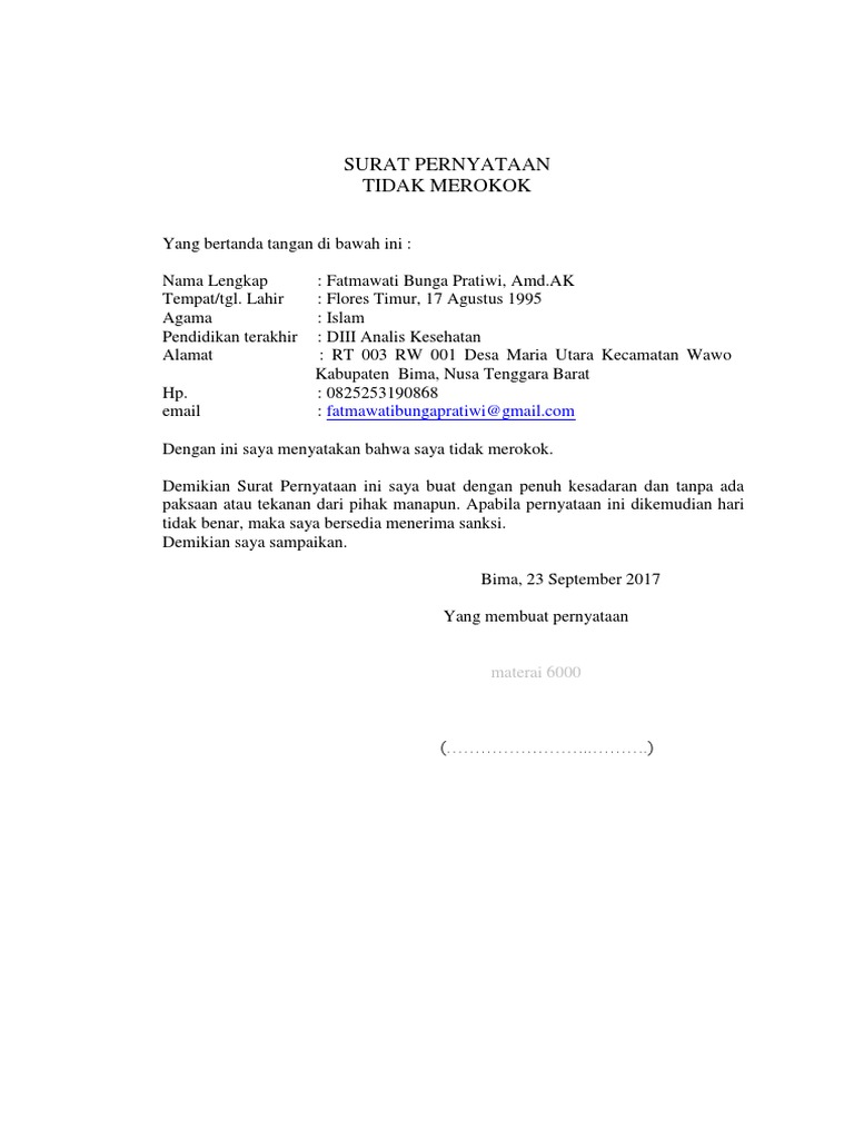 Surat Pernyataan Tidak Merokok Pdf