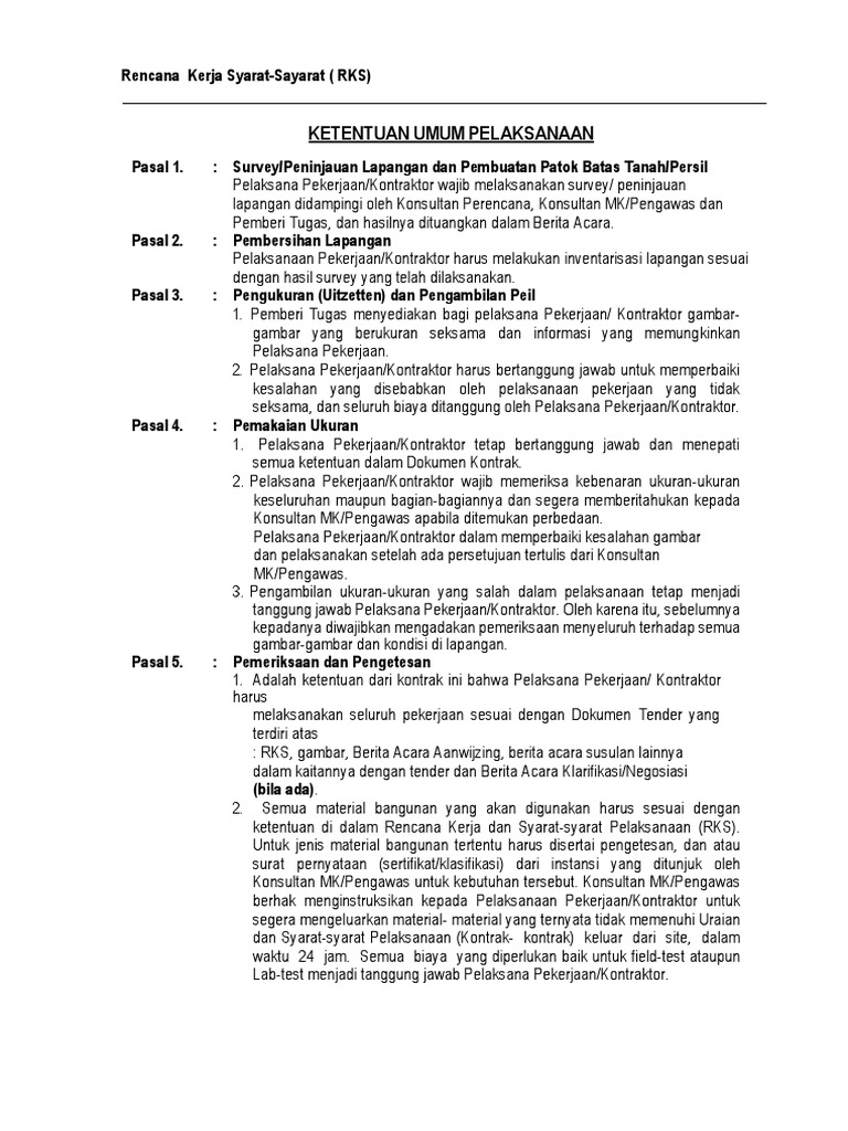 Ketentuan Umum Pelaksanaan Pekerjaan dalam Rencana Kerja Syarat-Sayarat ...