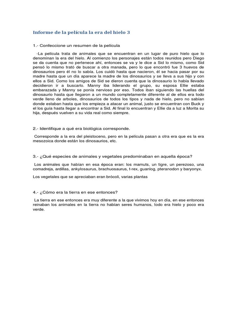 Informe de La Película La Era Del Hielo | PDF | tiranosaurio | Dinosaurios, image size:768x1024