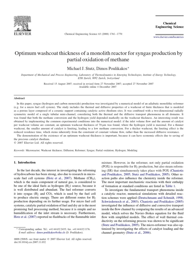 Optimal Washcoat Thickness for Syngas | PDF | Chemical Reactor | Catalysis