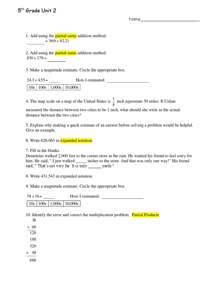 5th Grade Math Unit 2 Guide | PDF | Teaching Mathematics | Science