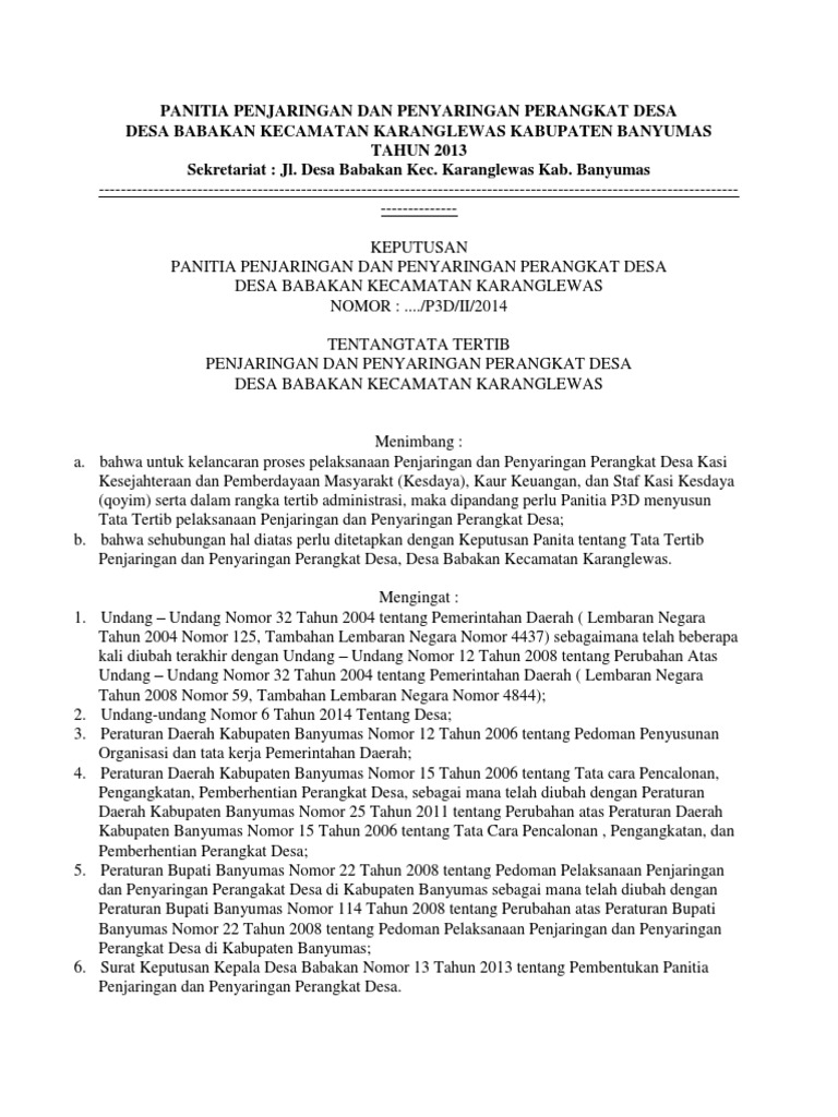 Panitia Penjaringan Dan Penyaringan Perangkat Desa Editen | PDF