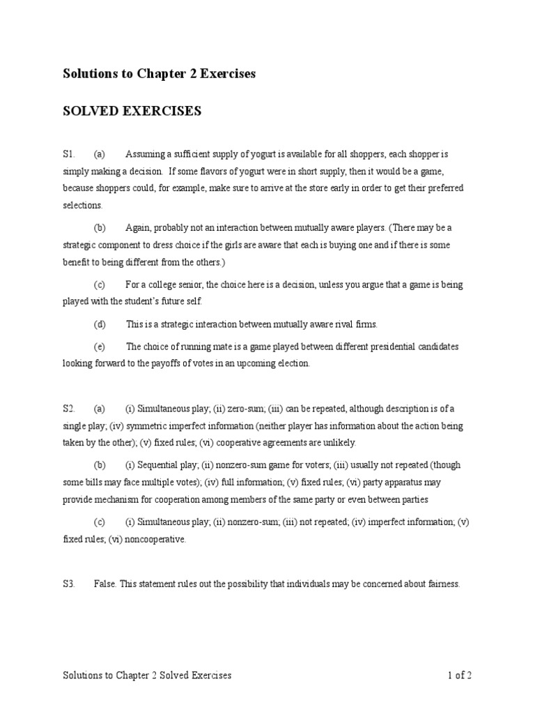Game Theory Exercise Solutions | PDF | Sports & Recreation | Games ...