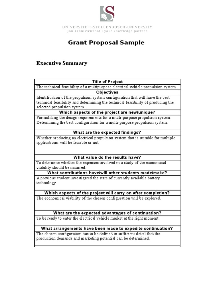 Grant Proposal Template 05 Electric Vehicle Feasibility Study