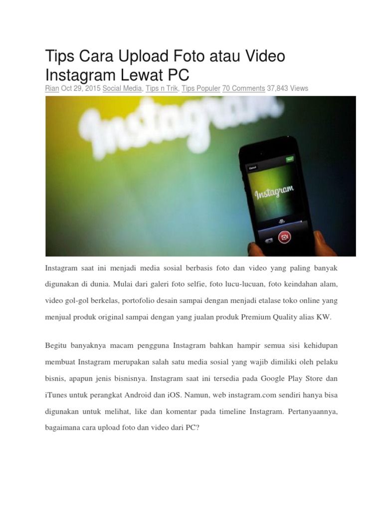 Tips Cara Upload Foto Atau Video Instagram Lewat PC