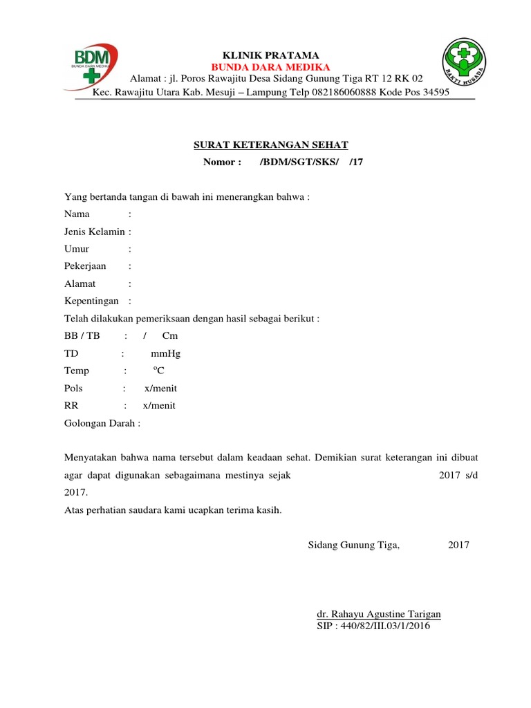 Surat Keterangan Sehat
