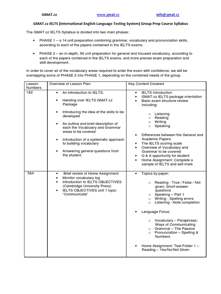 IELTS Group Course Syllabus | PDF | International English Language ...