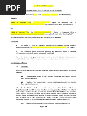 Business Non Disclosure Agreement