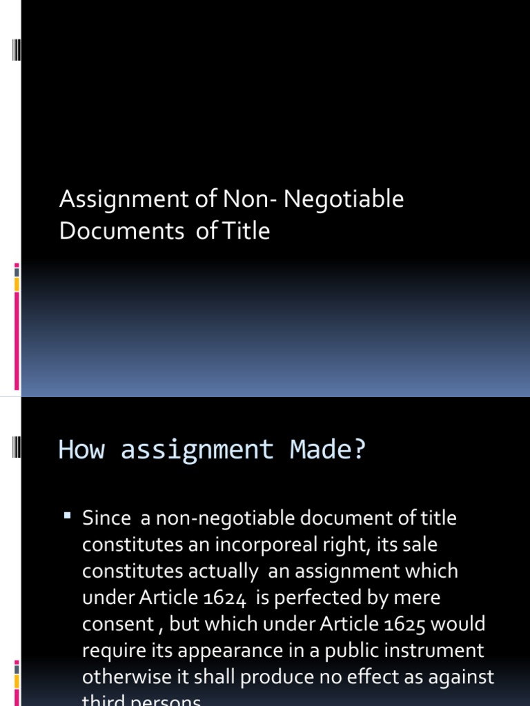 Assignment of NonNegotiable Documents of Title PDF Assignment (Law