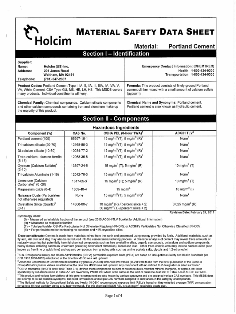 Cement Msds Holcim PDF