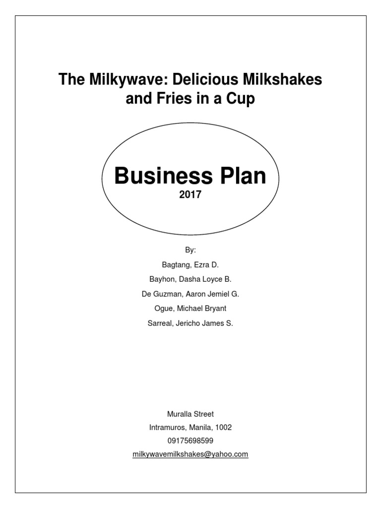 milkshake shop business plan