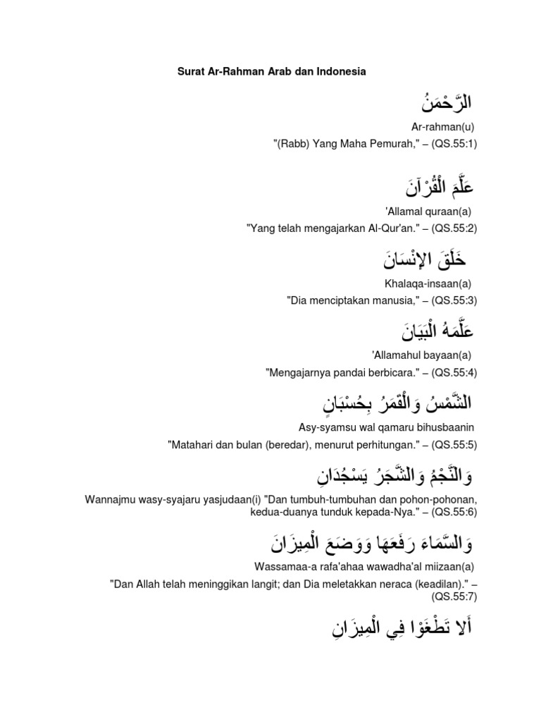 Surat Ar Rahman Lengkap Arab