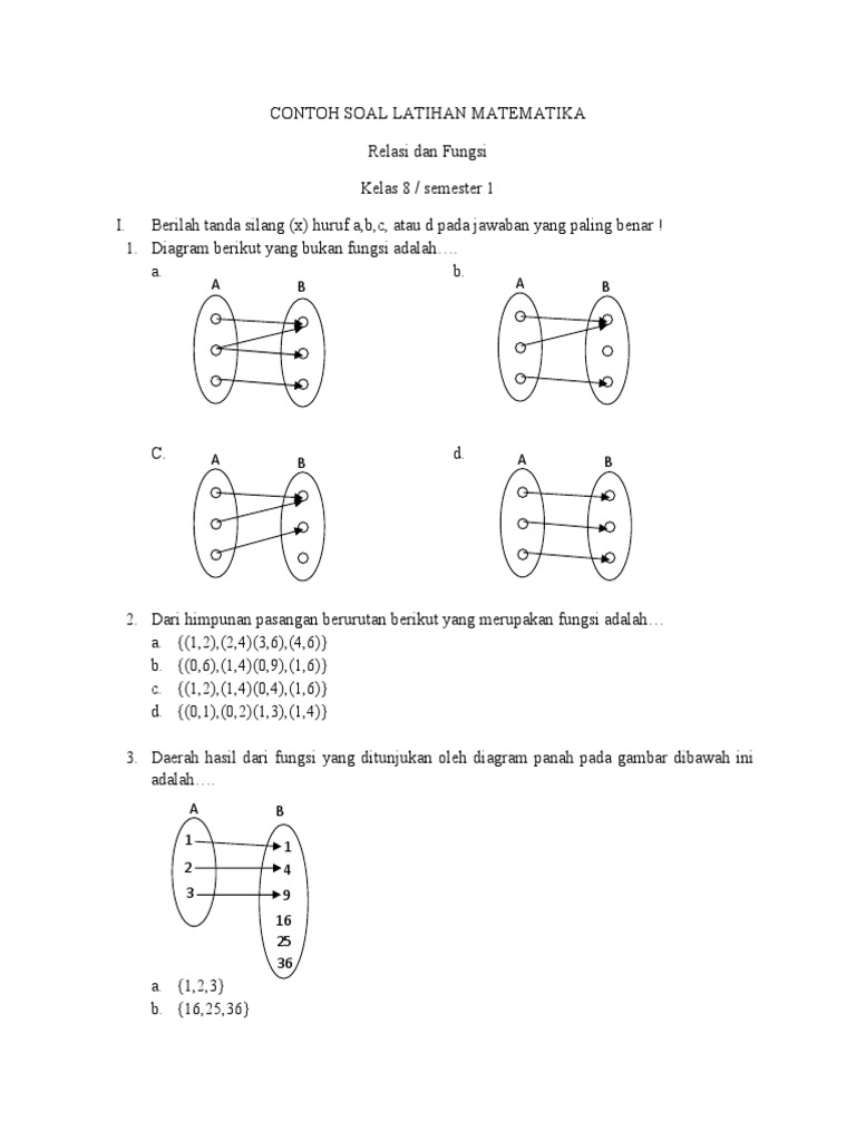 8 2 Contoh Soal Latihan Matematika Relasi Dan Fungsi 8 2 Contoh Soal Latihan Matematika Relasi Dan Fungsi